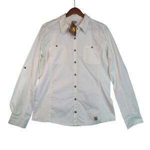NEW Carhartt Sz Lg Rugged Flex White Roll Tab Long Sleeve Shirt Work Blue Collar